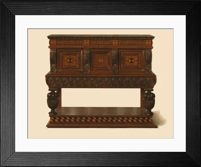 Framed Print : Walnut and oak standing buffet, 1904. Artist: Shirley Slocombe Framed Print : Walnut and oak standing buffet, 1904. Artist: Shirley Slocombe