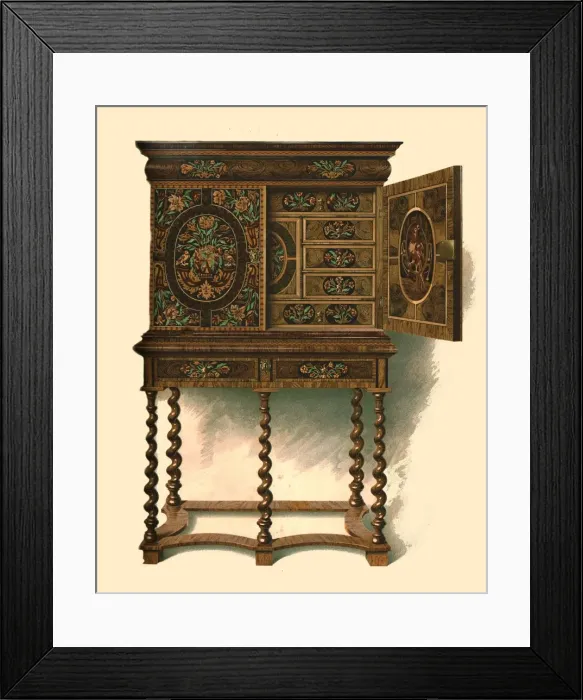Framed Print : Walnut cabinet inlaid with marquetry, 1905. Artist: Shirley Slocombe Framed Print : Walnut cabinet inlaid with marquetry, 1905. Artist: Shirley Slocombe