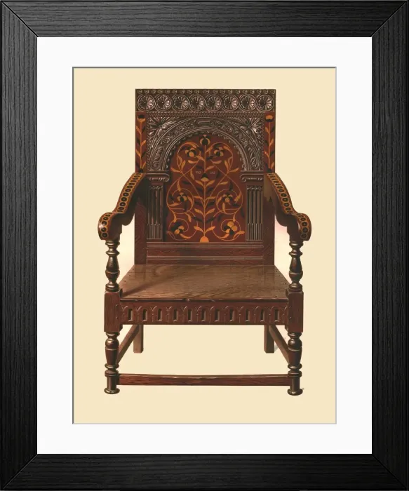 Framed Print : Oak inlaid chair, 1904. Artist: Shirley Slocombe