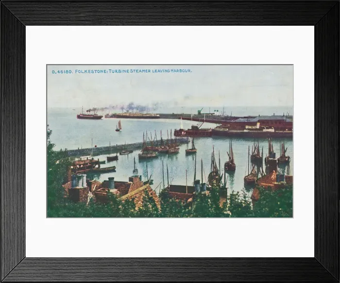 Framed Print : Folkestone: Turbine Steamer Leaving Harbour, late 19th-early 20th century Framed Print : Folkestone: Turbine Steamer Leaving Harbour, late 19th-early 20th century