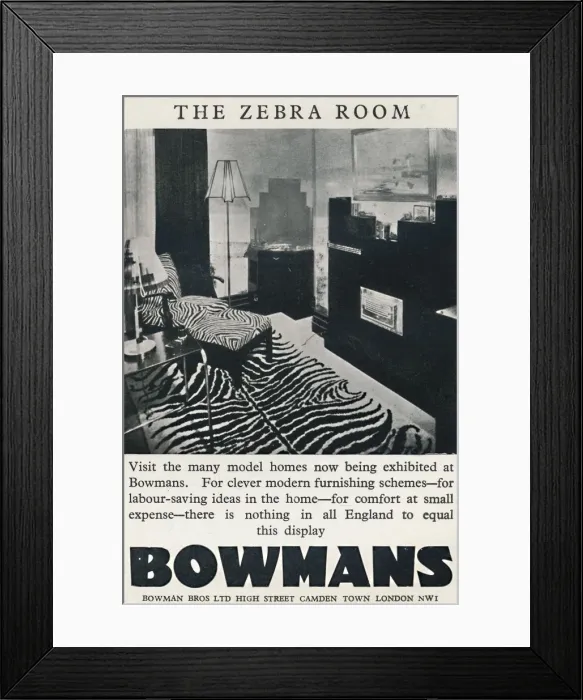 Framed Print : The Zebra Room - Bowmans, 1933 Framed Print : The Zebra Room - Bowmans, 1933