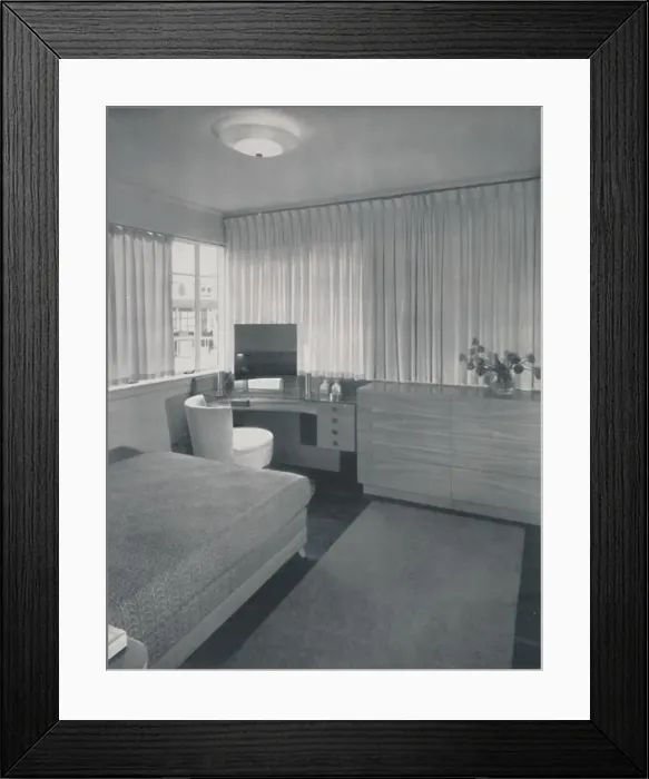 Framed Print : Simple and practical lines characterise this bedroom, 1942 Framed Print : Simple and practical lines characterise this bedroom, 1942