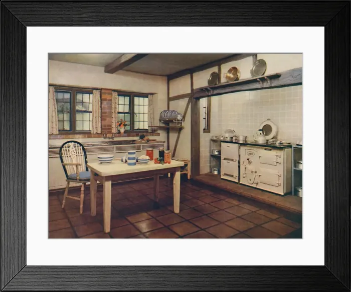 Framed Print : A farmhouse kitchen redesigned by Mrs. Darcy Braddell, London, 1936 Framed Print : A farmhouse kitchen redesigned by Mrs. Darcy Braddell, London, 1936