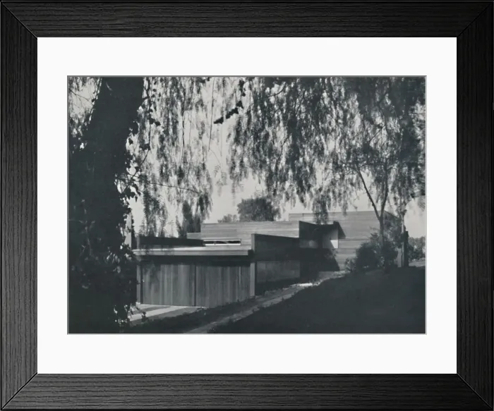 Framed Print : House at Los Angeles by Richard J Neutra. - The aspect from the road approach, 1942 Framed Print : House at Los Angeles by Richard J Neutra. - The aspect from the road approach, 1942