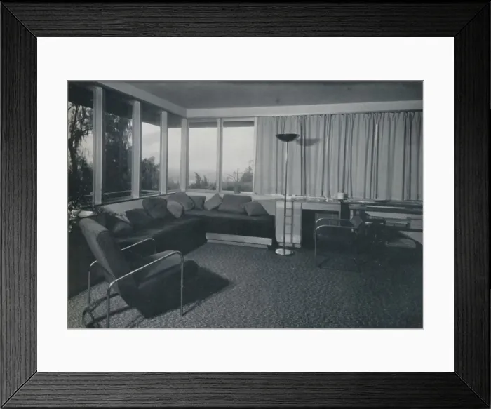 Framed Print : House at Los Angeles by Richard J Neutra. - An interior shot of the living quarters, 1942
