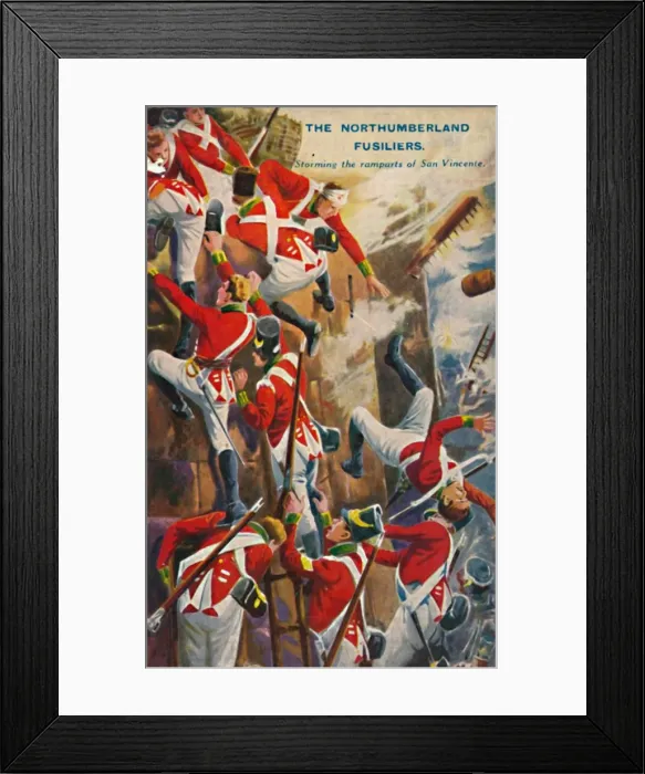 Framed Print : The Northumberland Fusiliers. Storming the ramparts of San Vincente, 1812, (1939)