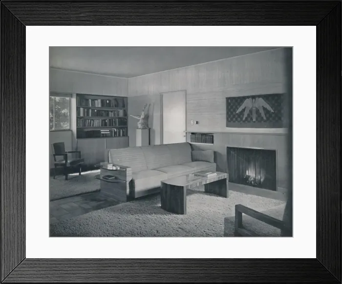 Framed Print : Living room designed by Honor Easton and Alyne Whalen in a house in Los Angeles, 1942 Framed Print : Living room designed by Honor Easton and Alyne Whalen in a house in Los Angeles, 1942