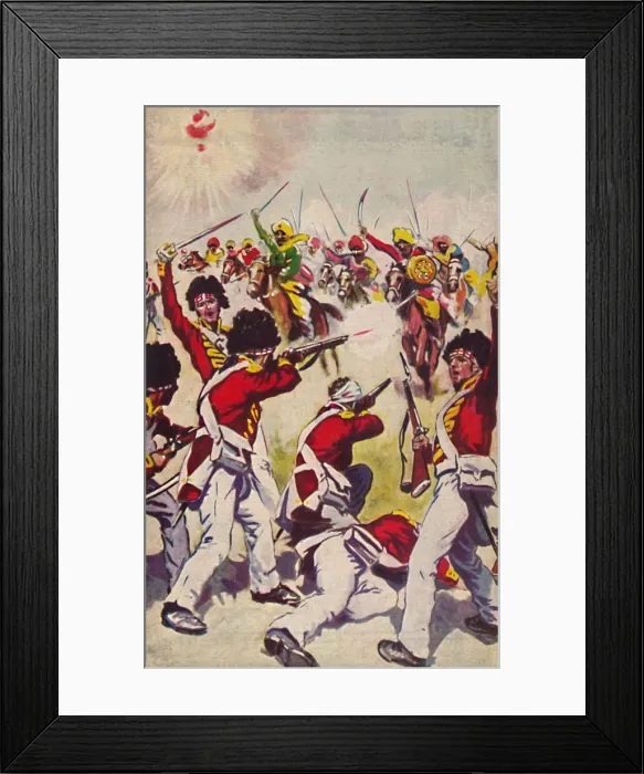 Framed Print : The Highland Light Infantry. The Charge of the Mahratta Cavalry at Assaye, 1803, (1939) Framed Print : The Highland Light Infantry. The Charge of the Mahratta Cavalry at Assaye, 1803, (1939)