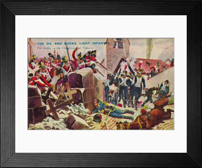 Framed Print : The Ox. And Bucks. Light Infantry. The Battle in the Churchyard at Vimiero, 1808, (1939) Framed Print : The Ox. And Bucks. Light Infantry. The Battle in the Churchyard at Vimiero, 1808, (1939)