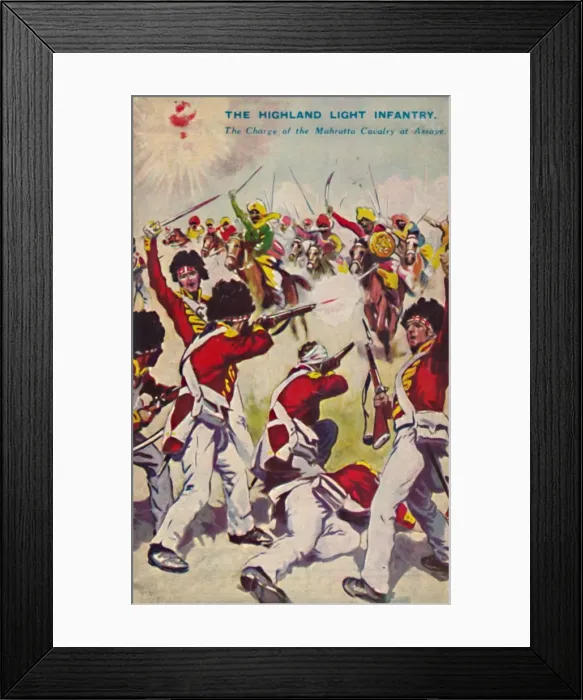 Framed Print : The Highland Light Infantry. The Charge of the Mahratta Cavalry at Assaye, 1803, (1939) Framed Print : The Highland Light Infantry. The Charge of the Mahratta Cavalry at Assaye, 1803, (1939)