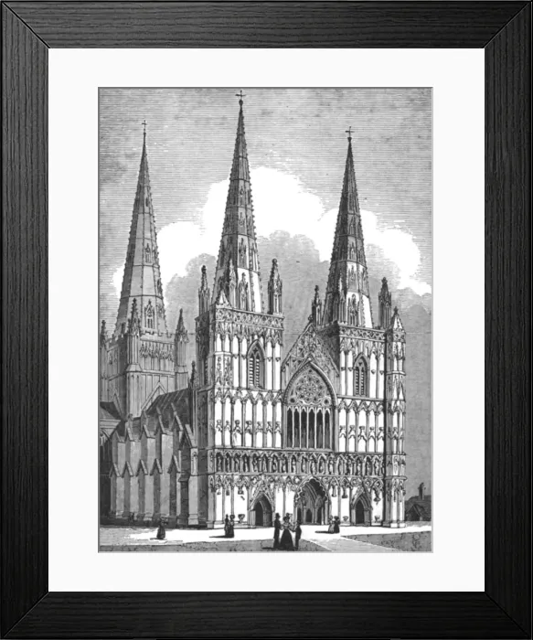 Framed Print : West Front of Lichfield Cathedral, Staffordshire, c1843. Artist: J Jackson Framed Print : West Front of Lichfield Cathedral, Staffordshire, c1843. Artist: J Jackson
