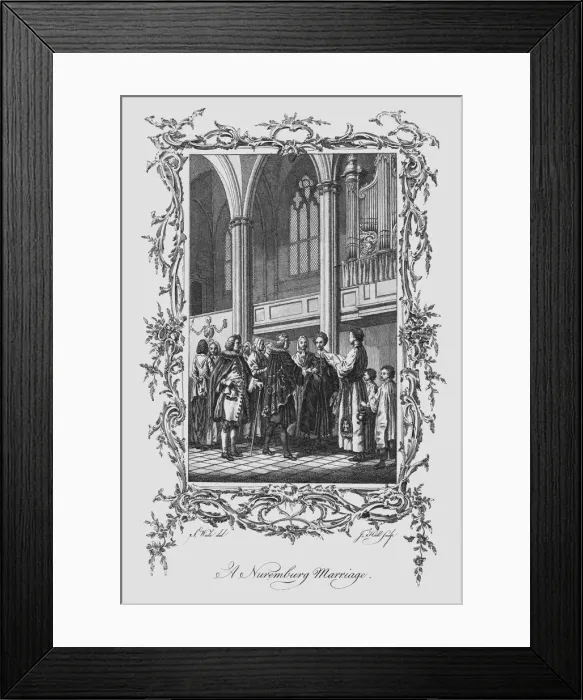Framed Print : A Nuremburg Marriage, late 18th century. Artist: J Hall Framed Print : A Nuremburg Marriage, late 18th century. Artist: J Hall