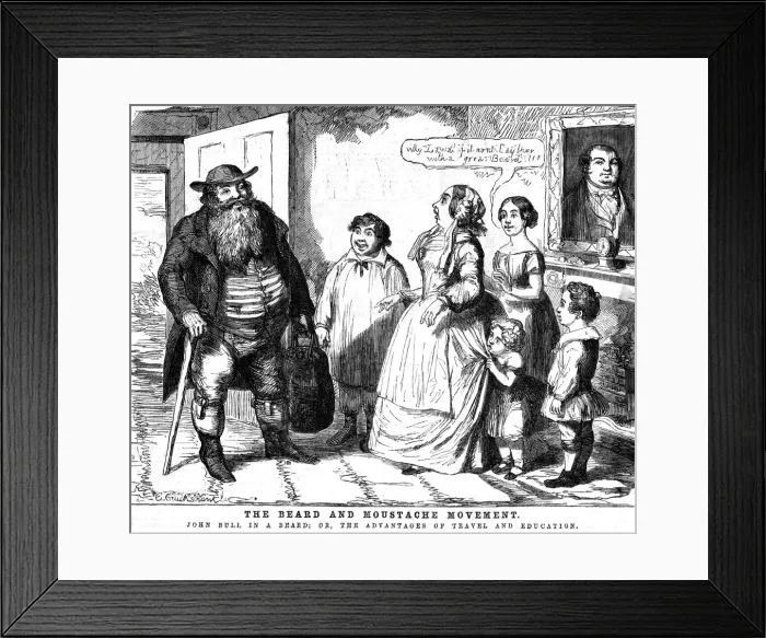 Framed Print : The Beard and Moustache Movement, 1854. Artist: George Cruikshank Framed Print : The Beard and Moustache Movement, 1854. Artist: George Cruikshank