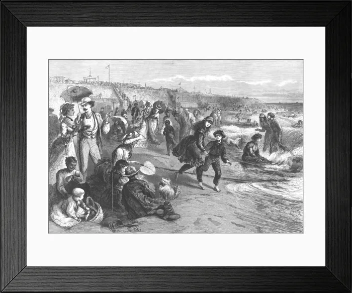 Framed Print : American Sketches - Bathing at Long Branch, New York, 1875. Artist: W Hollidge Framed Print : American Sketches - Bathing at Long Branch, New York, 1875. Artist: W Hollidge