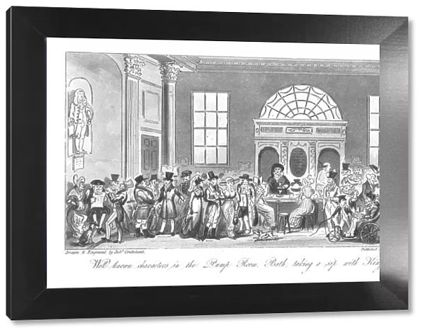 Well known Characters in the Pump Room, Bath, taking a sip with King Bladud, 1825