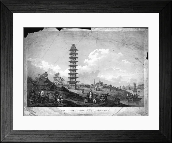 Framed Print : A View near the City of Lin-Tsin on the Banks of the Grand Canal. 1796. Artist: William Byrne Framed Print : A View near the City of Lin-Tsin on the Banks of the Grand Canal. 1796. Artist: William Byrne