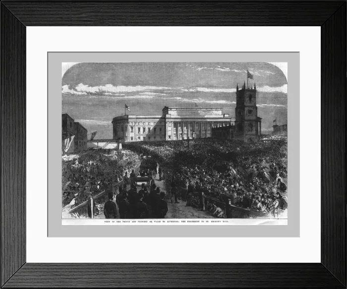 Framed Print : Visit of the Prince and Princess of Wales to Liverpool. The Procession to St. Georges Hall Framed Print : Visit of the Prince and Princess of Wales to Liverpool. The Procession to St. Georges Hall
