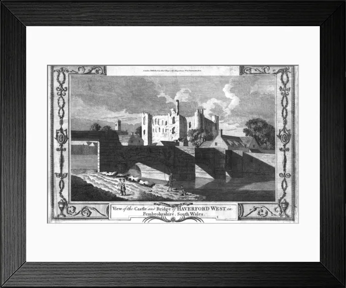 Framed Print : View of the Castle and Bridge of Haverford West in Pembrokeshire. late 18th century Framed Print : View of the Castle and Bridge of Haverford West in Pembrokeshire. late 18th century