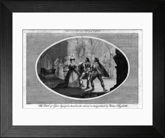 Framed Print : The Earl of Essex laying his hand on his Sword on being struck by Queen Elizabeth Framed Print : The Earl of Essex laying his hand on his Sword on being struck by Queen Elizabeth