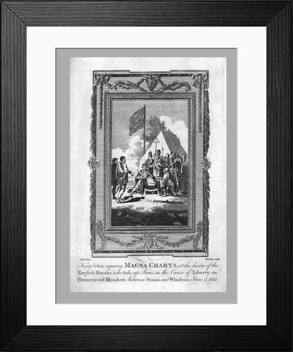 Framed Print : King John signing Magna Charta in Runnemead Meadow, June 5 1215, (c1780). Artist: Hawkins Framed Print : King John signing Magna Charta in Runnemead Meadow, June 5 1215, (c1780). Artist: Hawkins