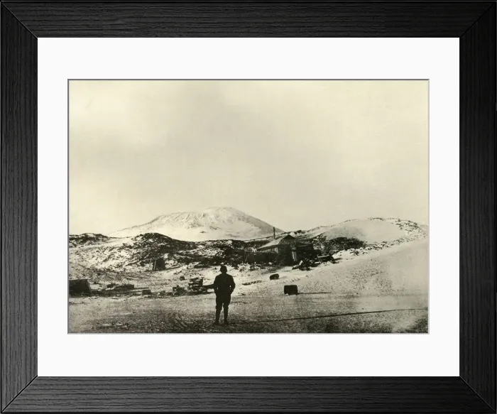 Framed Print : The Hut, with Mount Erebus in the Background, in the Autumn, 1908, (1909) Framed Print : The Hut, with Mount Erebus in the Background, in the Autumn, 1908, (1909)