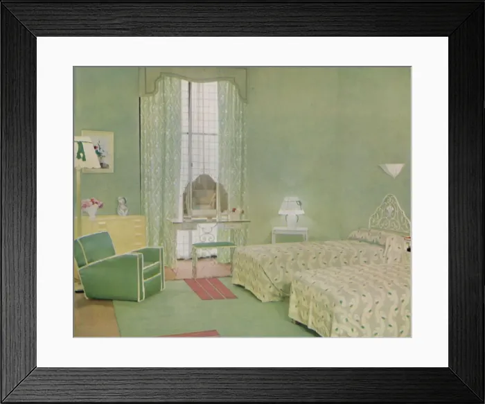 Framed Print : Green and White Colour Scheme for a Bedroom, 1938 Framed Print : Green and White Colour Scheme for a Bedroom, 1938