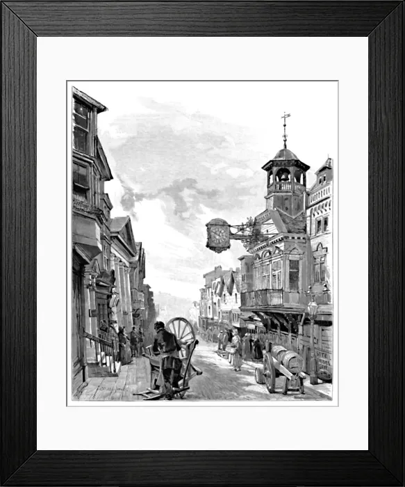 Framed Print : Guildford: High Street, with the Town Hall, 1886. Artist: John Fulleylove Framed Print : Guildford: High Street, with the Town Hall, 1886. Artist: John Fulleylove