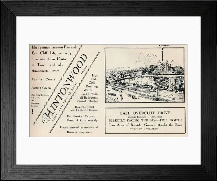 Framed Print : Hintonwood - First Class Private Hotel, 1929 Framed Print : Hintonwood - First Class Private Hotel, 1929