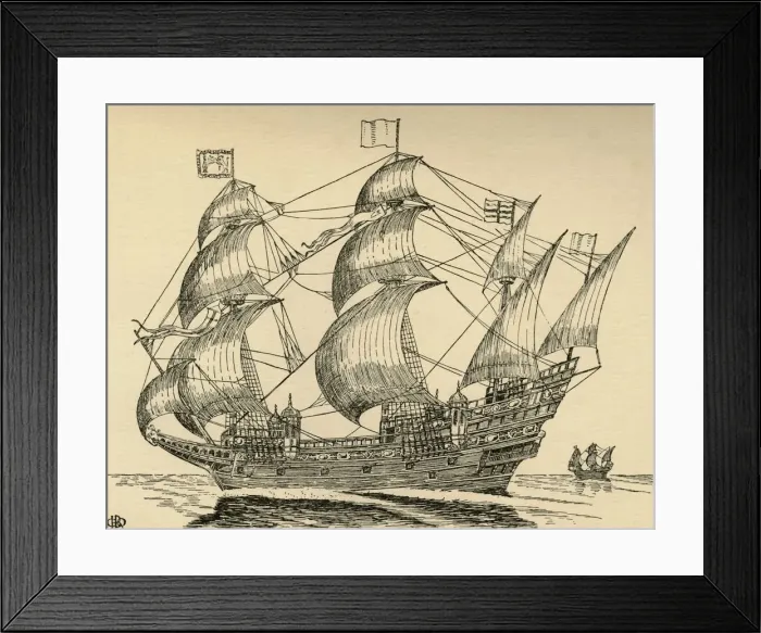 Framed Print : An Elizabethan Galleon, (1931). Artist: Charles Henry Bourne Quennell Framed Print : An Elizabethan Galleon, (1931). Artist: Charles Henry Bourne Quennell