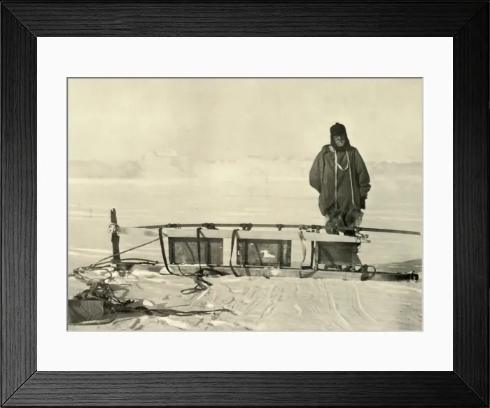Framed Print : Shackleton standing by the Broken Southern Sledge, c1908, (1909) Framed Print : Shackleton standing by the Broken Southern Sledge, c1908, (1909)