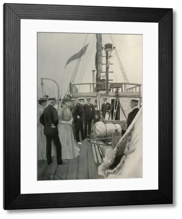 Framed Print : Their Majesties The King and Queen Inspecting... the Nimrod at Cowes, 1907, (1909)