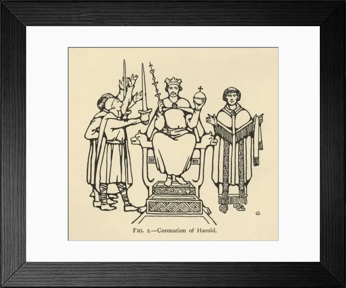 Framed Print : Coronation of Harold, (1931). Artist: Charles Henry Bourne Quennell Framed Print : Coronation of Harold, (1931). Artist: Charles Henry Bourne Quennell