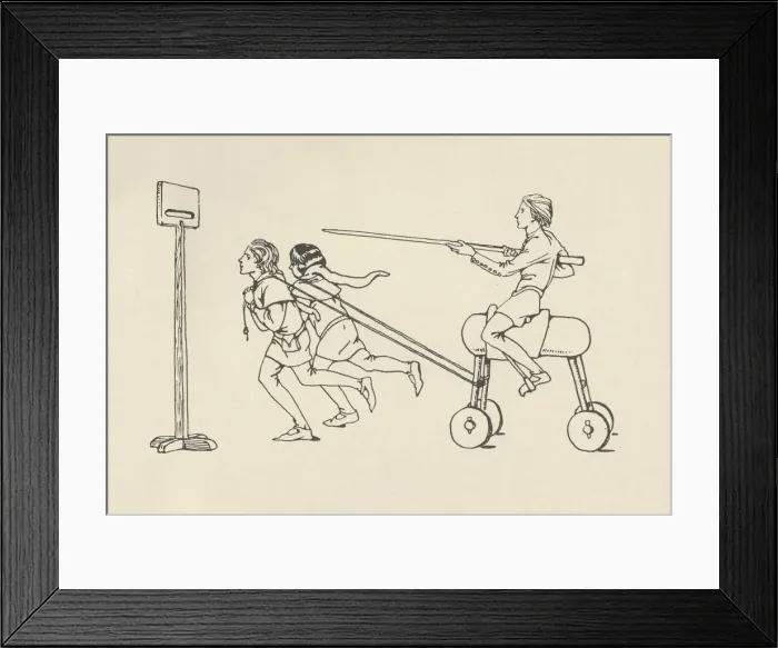 Framed Print : Boys playing at Riding at the Quintain (Romance of Alexander, about 1340. Bodleian), (1931) Framed Print : Boys playing at Riding at the Quintain (Romance of Alexander, about 1340. Bodleian), (1931)