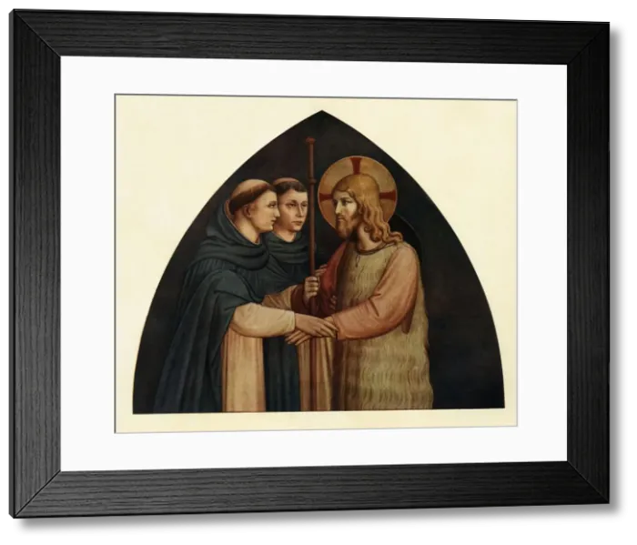 Framed Print : Christ as a Pilgrim Met by Two Dominicans, 15th century, (c1909). Artist: Fra Angelico Framed Print : Christ as a Pilgrim Met by Two Dominicans, 15th century, (c1909). Artist: Fra Angelico