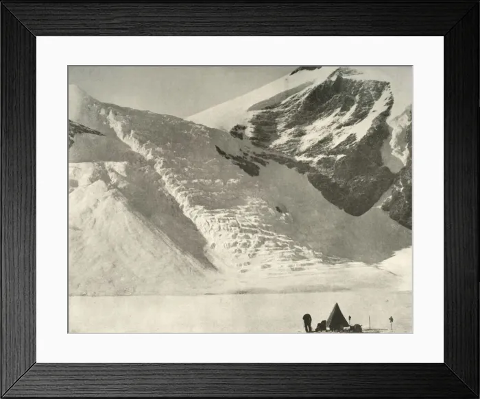 Framed Print : Western Partys camp on December 28 below a hanging glacier at the Cathedral rocks, 1909 Framed Print : Western Partys camp on December 28 below a hanging glacier at the Cathedral rocks, 1909