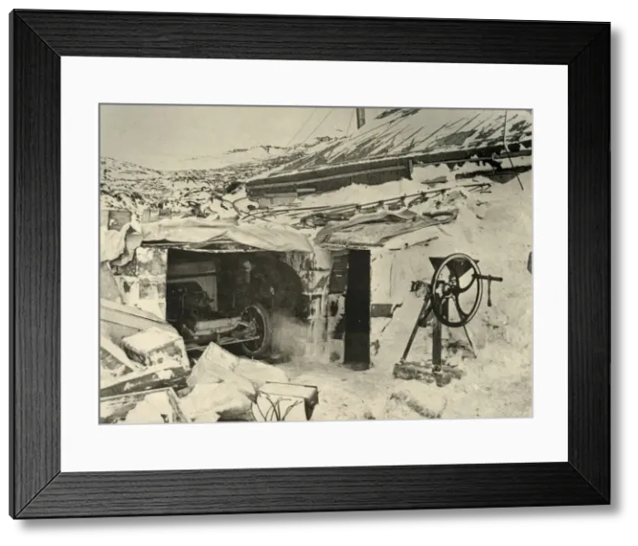 Framed Print : The Motor Car in the Garage, and Maize-Crusher on the right, c1908, (1909) Framed Print : The Motor Car in the Garage, and Maize-Crusher on the right, c1908, (1909)