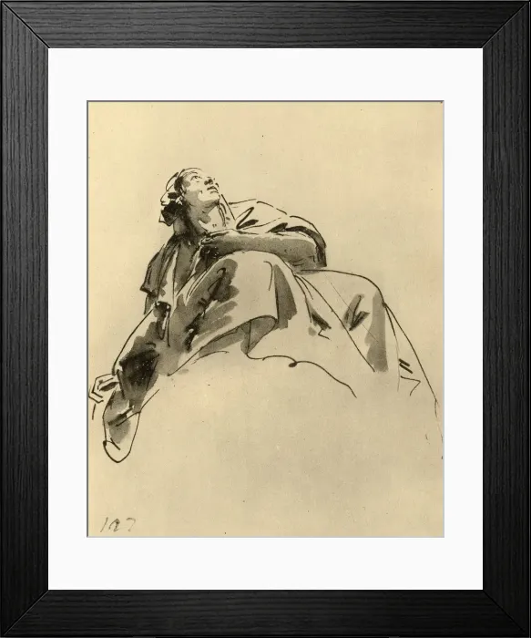 Framed Print : Woman sitting, seen obliquely from below, mid 18th century, (1928) Framed Print : Woman sitting, seen obliquely from below, mid 18th century, (1928)