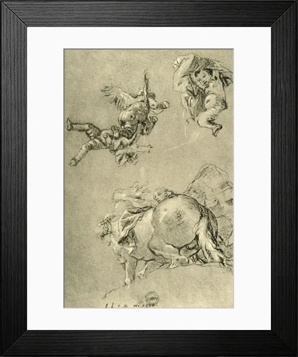 Framed Print : Hovering Cupids and one of the Horae with a sun steed, 1752-1753, (1928). Artist Framed Print : Hovering Cupids and one of the Horae with a sun steed, 1752-1753, (1928). Artist