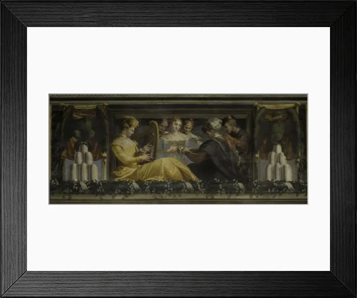 Framed Print : Concert with singer accompanied by harp lute and flute, 1550-1552 Framed Print : Concert with singer accompanied by harp lute and flute, 1550-1552