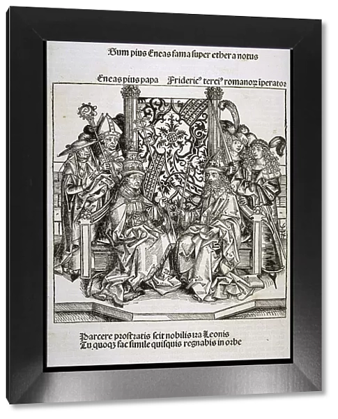 Meeting between Pope Pius II and Frederick III, Emperor of Germany, ca 1493. Creator: Wolgemut
