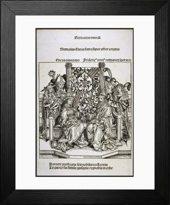 Framed Print : Meeting between Pope Pius II and Frederick III, Emperor of Germany, ca 1493. Creator: Wolgemut Framed Print : Meeting between Pope Pius II and Frederick III, Emperor of Germany, ca 1493. Creator: Wolgemut