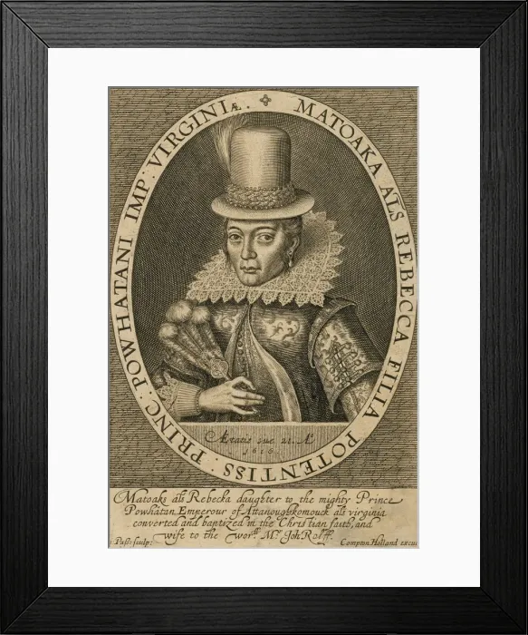 Framed Print : Pocahontas, 1616. Creator: Passe, Simon de (um 1595-1647)
