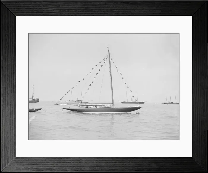 Framed Print : The 6 Metre Cremona moored with flags, 1913. Creator: Kirk & Sons of Cowes Framed Print : The 6 Metre Cremona moored with flags, 1913. Creator: Kirk & Sons of Cowes