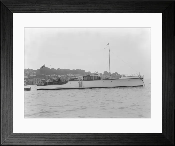 Framed Print : The 12 ton motor yacht Cordon Rouge at anchor, 1923. Creator: Kirk & Sons of Cowes Framed Print : The 12 ton motor yacht Cordon Rouge at anchor, 1923. Creator: Kirk & Sons of Cowes
