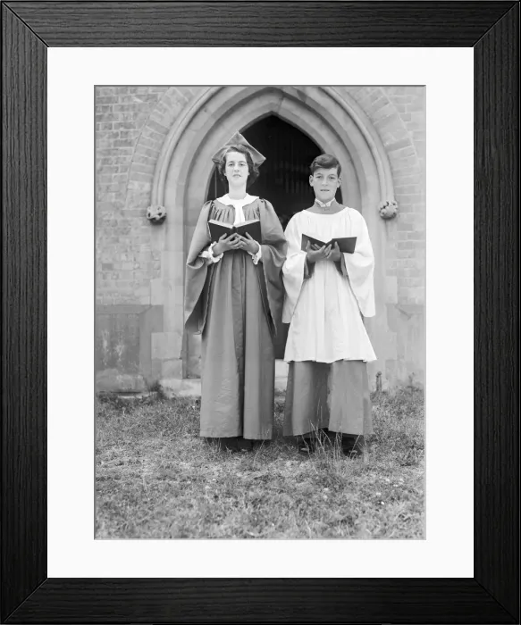 Framed Print : Woman and boy chorister, (Isle of Wight?), c1935. Creator: Kirk & Sons of Cowes Framed Print : Woman and boy chorister, (Isle of Wight?), c1935. Creator: Kirk & Sons of Cowes