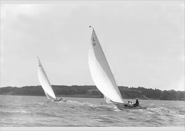 The 6-metre Wamba II and Lanka sailing on a reach, 1914. Creator: Kirk & Sons of Cowes
