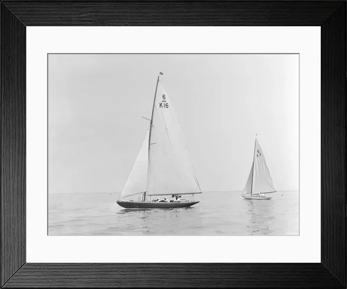 Framed Print : The 6 Metre class Jean and Victoria sailing in light winds, 1922. Creator Framed Print : The 6 Metre class Jean and Victoria sailing in light winds, 1922. Creator