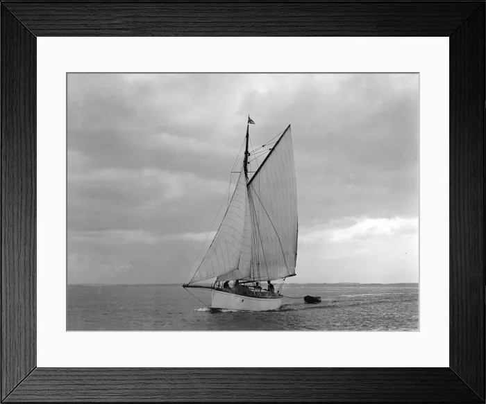 Framed Print : The gaff rig sailboat Bunty close-hauled, 1921. Creator: Kirk & Sons of Cowes Framed Print : The gaff rig sailboat Bunty close-hauled, 1921. Creator: Kirk & Sons of Cowes