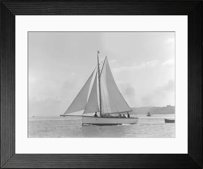Framed Print : The gaff rig sailboat Bunty close-hauled, 1921. Creator: Kirk & Sons of Cowes Framed Print : The gaff rig sailboat Bunty close-hauled, 1921. Creator: Kirk & Sons of Cowes