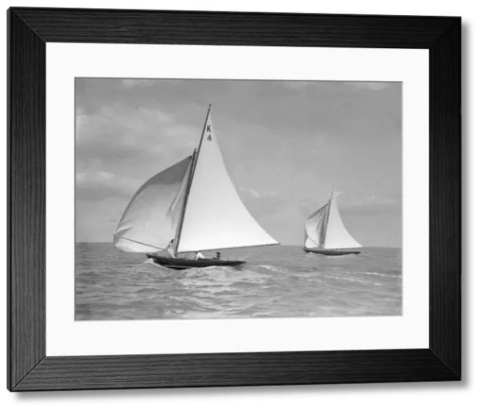 Framed Print : The 7 Metre Anitra (foreground) and Nelta, on downwind leg, 1911. Creator Framed Print : The 7 Metre Anitra (foreground) and Nelta, on downwind leg, 1911. Creator